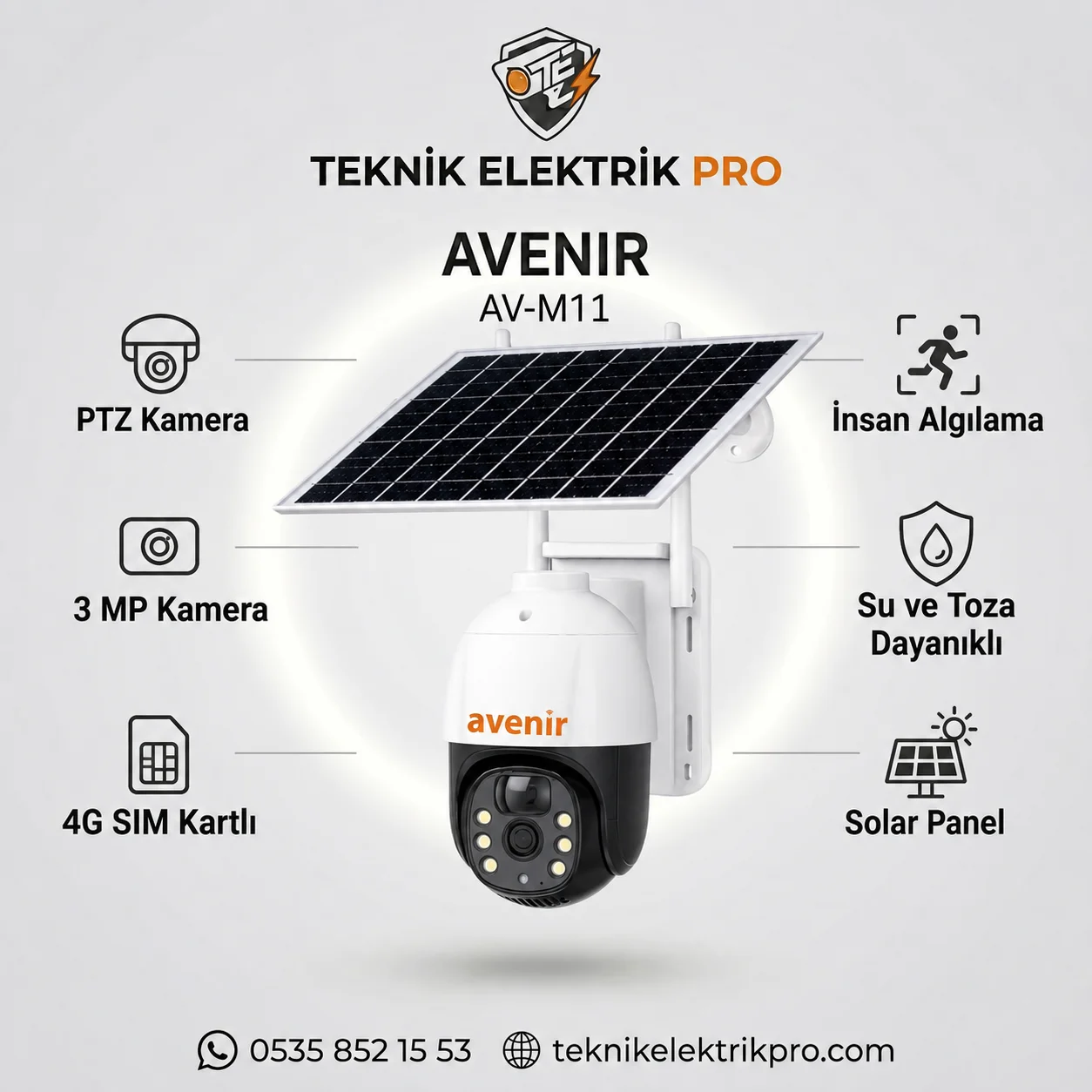 Avenir AV-M11 3MP 4G SIM Kartlı Solar Güvenlik Kamerası