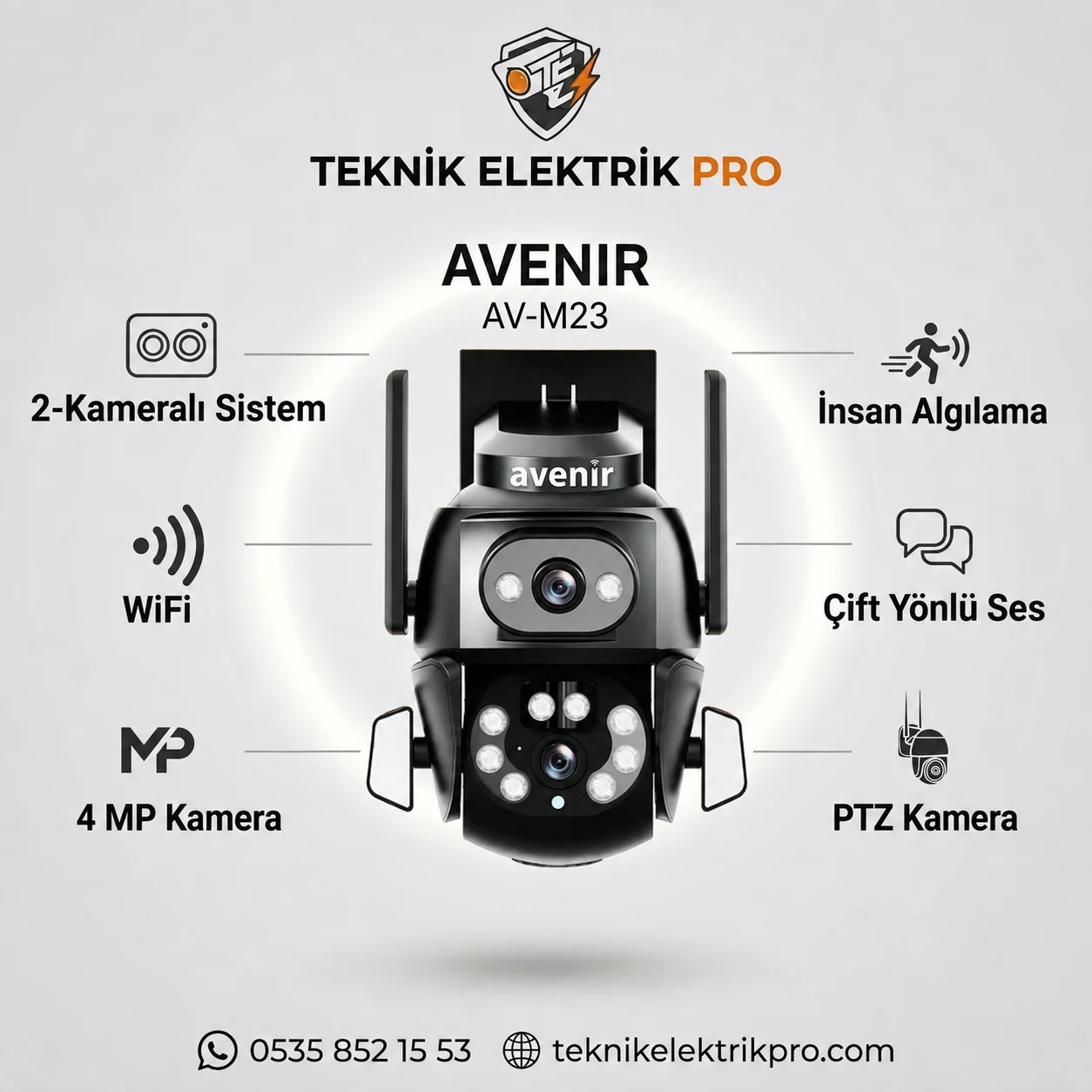 Avenir AV-M23 4MP WiFi Çift Kameralı PTZ Güvenlik Kamerası